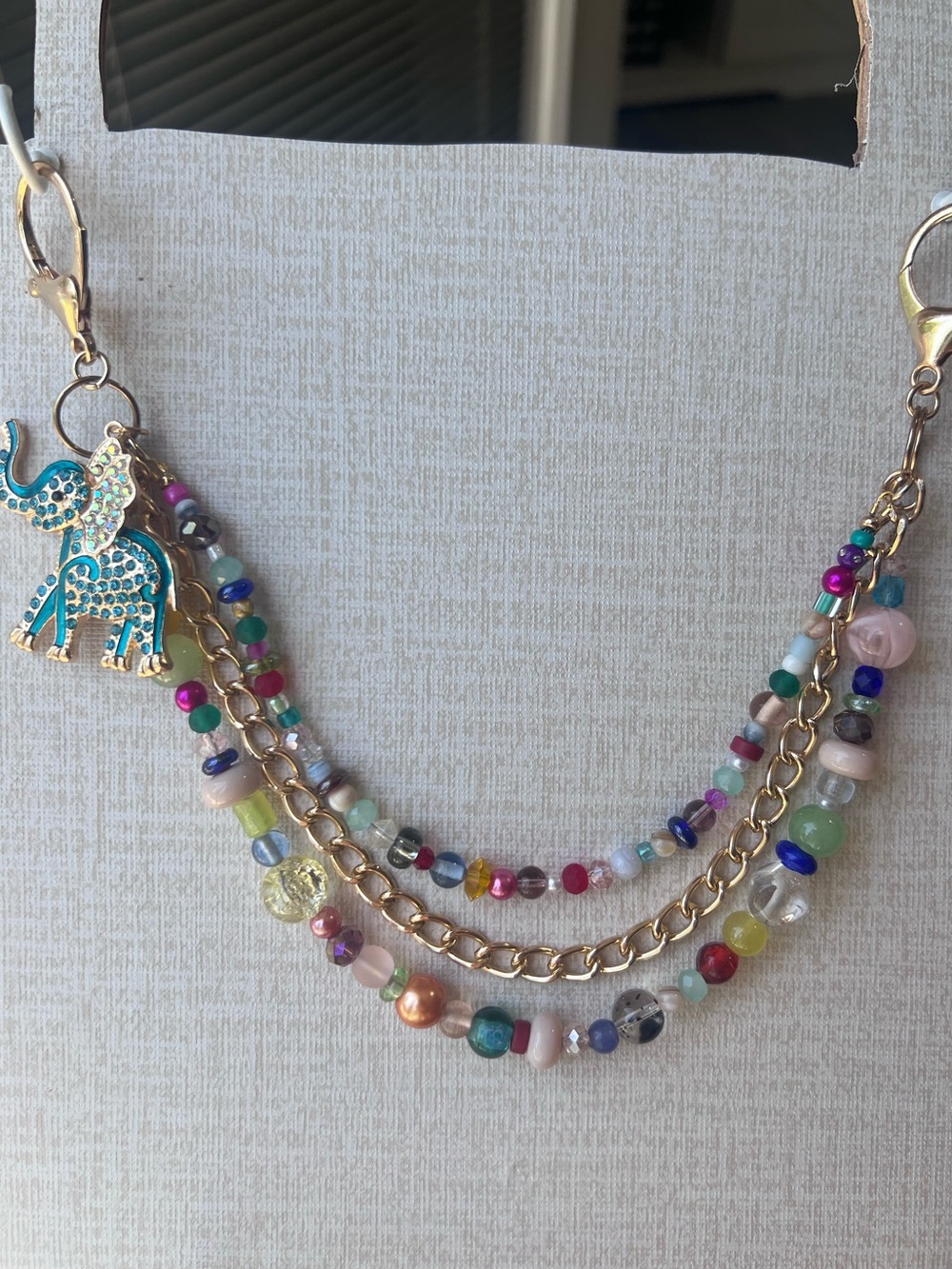 Colorful Boho Elephant Purse Charm Chain Gold Tone